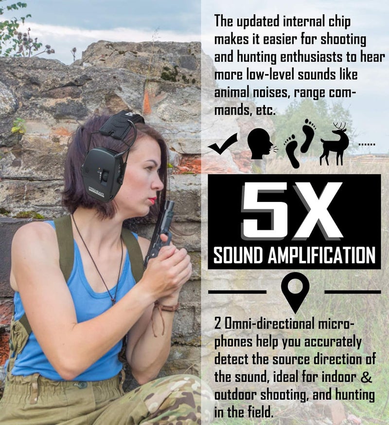 PROHEAR Digital Electronic Shooting Ear Protection Muffs with GEP02 Gel Ear Pads, Hunting 5X Sound Amplification Earmuffs, NRR 23dB Low Profile Hearing Protection for Gun Range - Black - Image 4